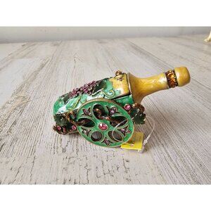Kalifano wine cart trinket jeweled box hinge jewelry rhinestone pink green champ